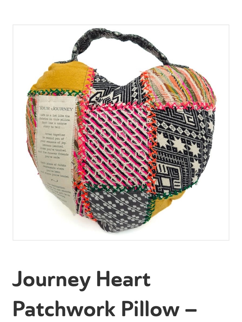 Demdaco Heart Patchwork Pillow - Mustard, Black, White, Pink, Green